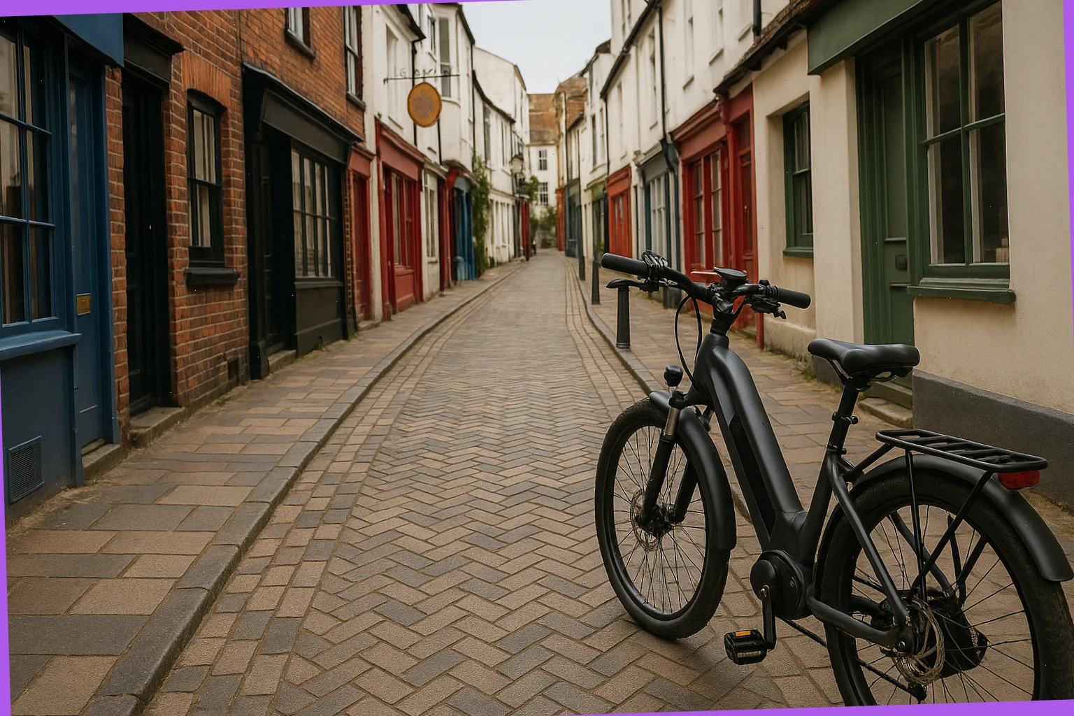 Quiet backstreet through Brighton Lanes with cycle-friendly paving