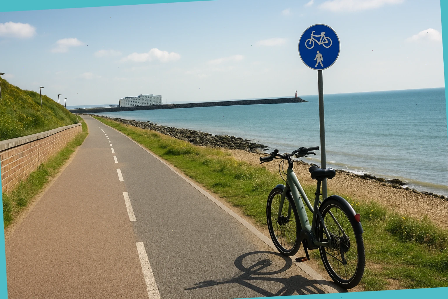 Shared path toward Brighton Marina with breakwater view